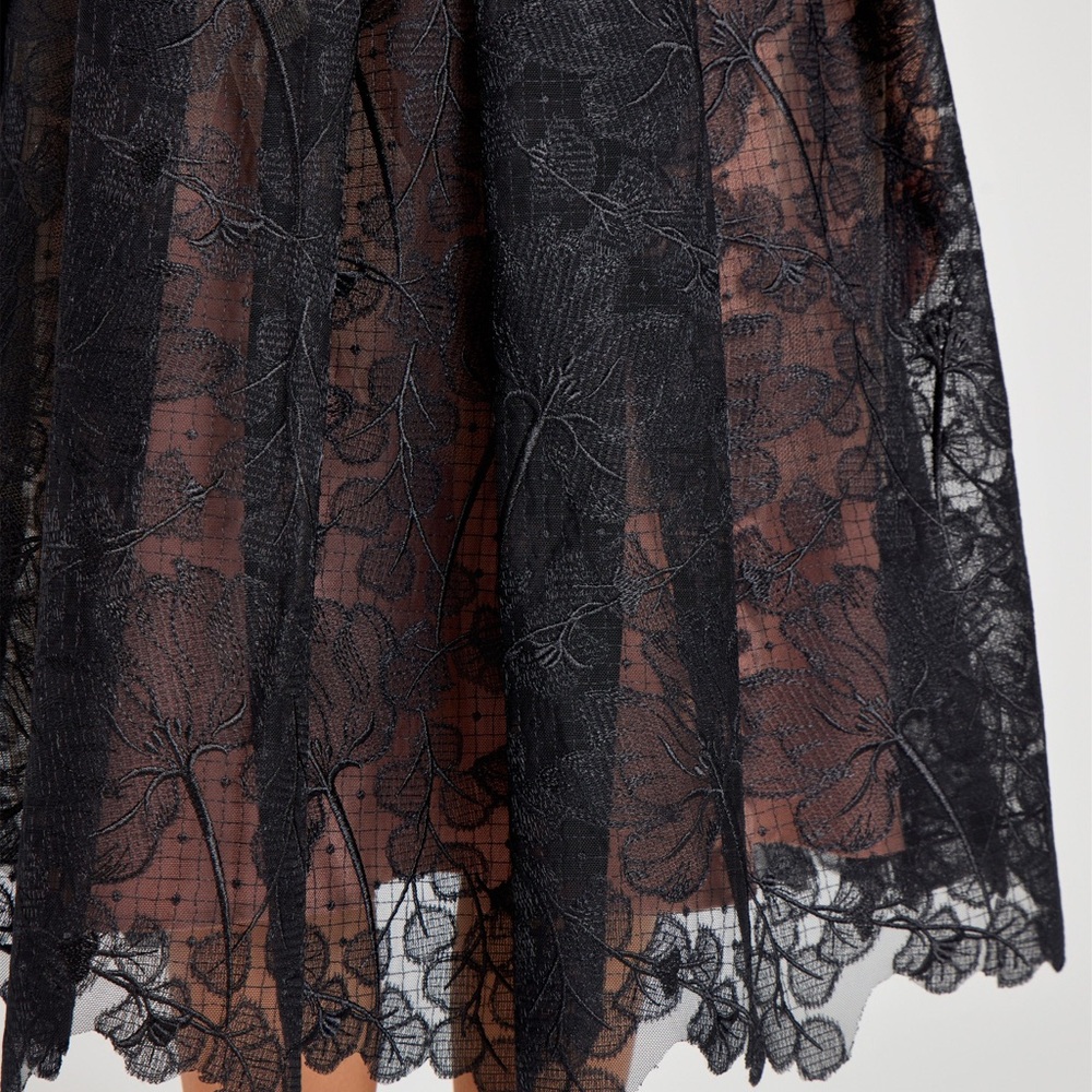 NADINE MERABI Olivia Black Lace Strapless A-Line Midi Dress with Nude Underlay - Picture 5 of 8